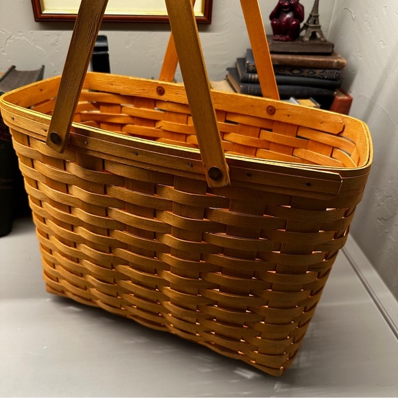 Vintage 1999 Longaberger Market Basket Woven Tan double swing Handled magazine - Picture 3 of 9